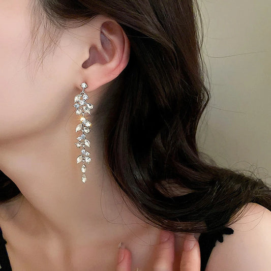 Crystal Drop Tassel Earrings