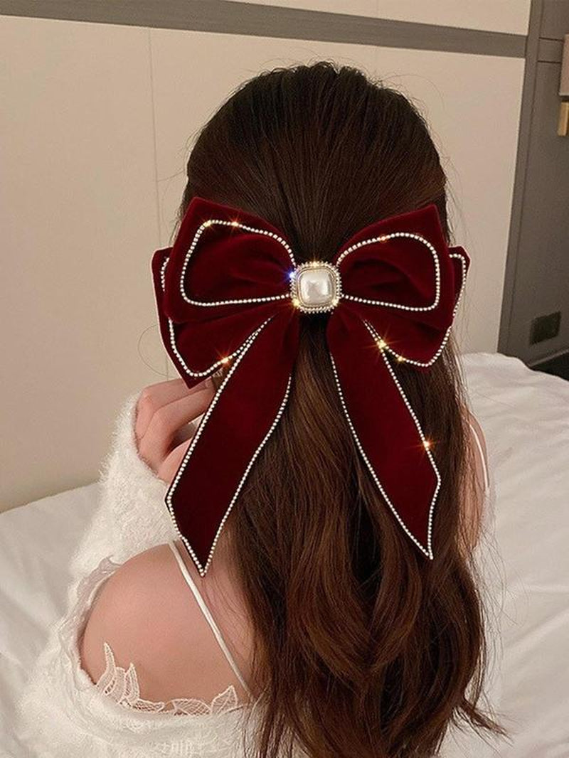Women'S Elegant Rhinestone & Faux Pearl Decor Pretty Bow Hair Clip, Trendy Exquisite Bowknot Hair Clip, Chic Hair Accessories for Hairstyle Decor, Hairpins, Pearl Hair Clips, Bows for Hair, Fashion Hair Accessories