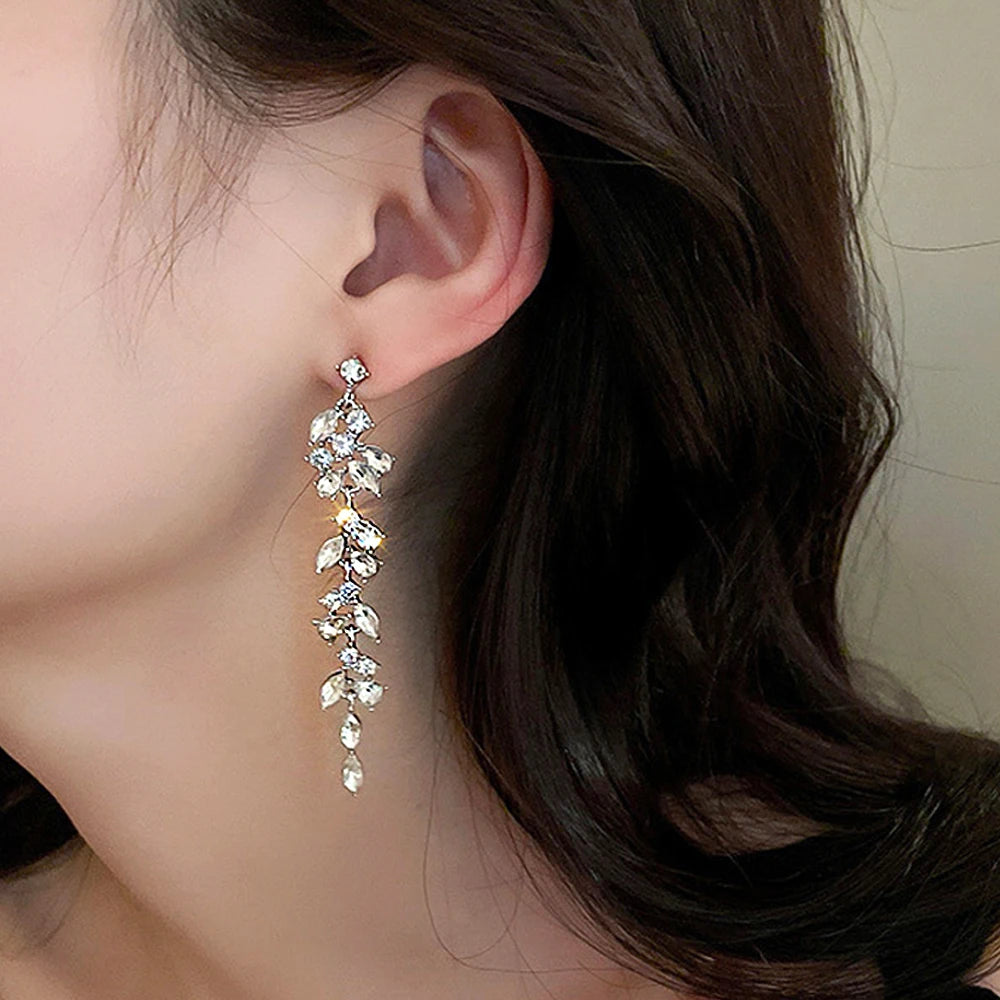 Crystal Drop Tassel Earrings