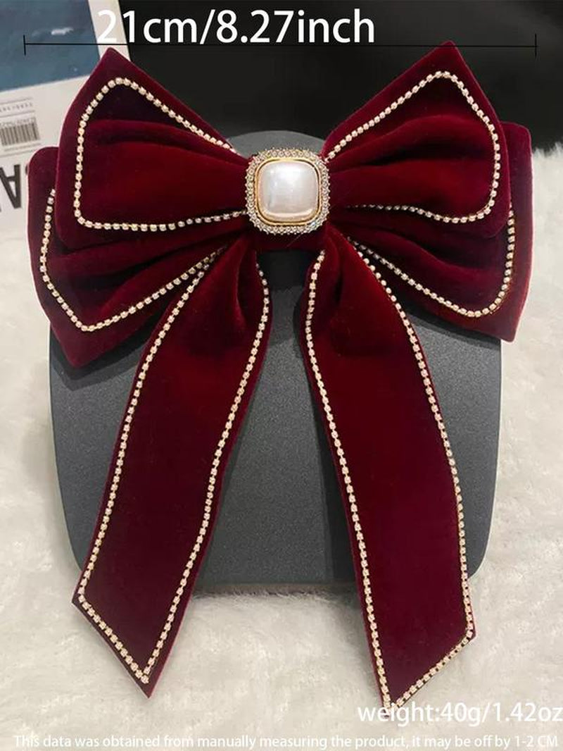 Women'S Elegant Rhinestone & Faux Pearl Decor Pretty Bow Hair Clip, Trendy Exquisite Bowknot Hair Clip, Chic Hair Accessories for Hairstyle Decor, Hairpins, Pearl Hair Clips, Bows for Hair, Fashion Hair Accessories