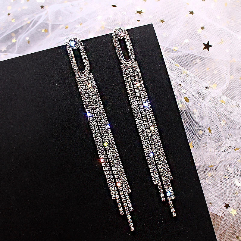 Crystal Drop Tassel Earrings