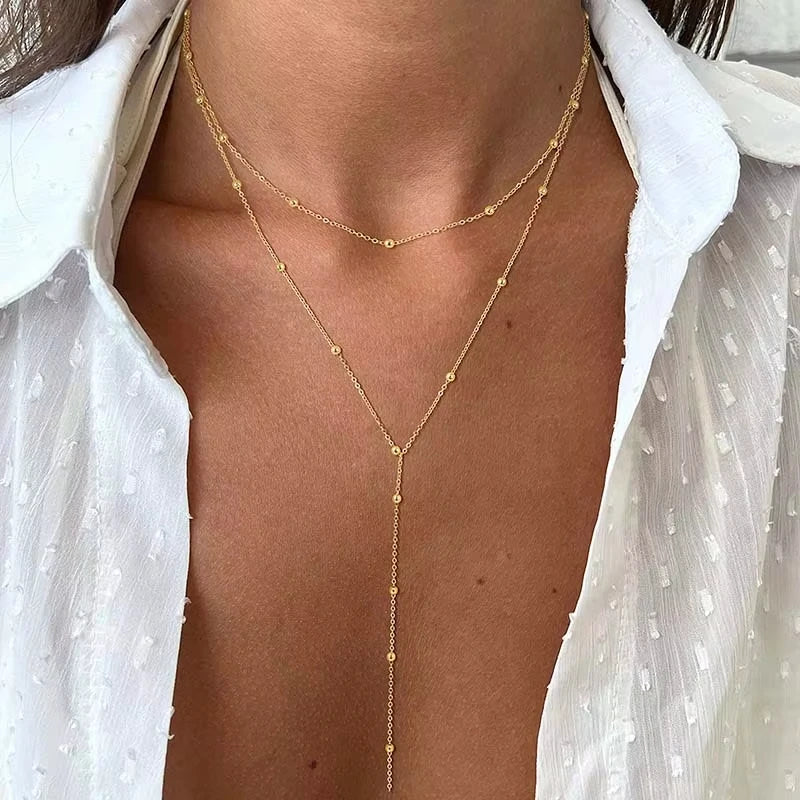 Gold Y-Shape Lariat Necklace