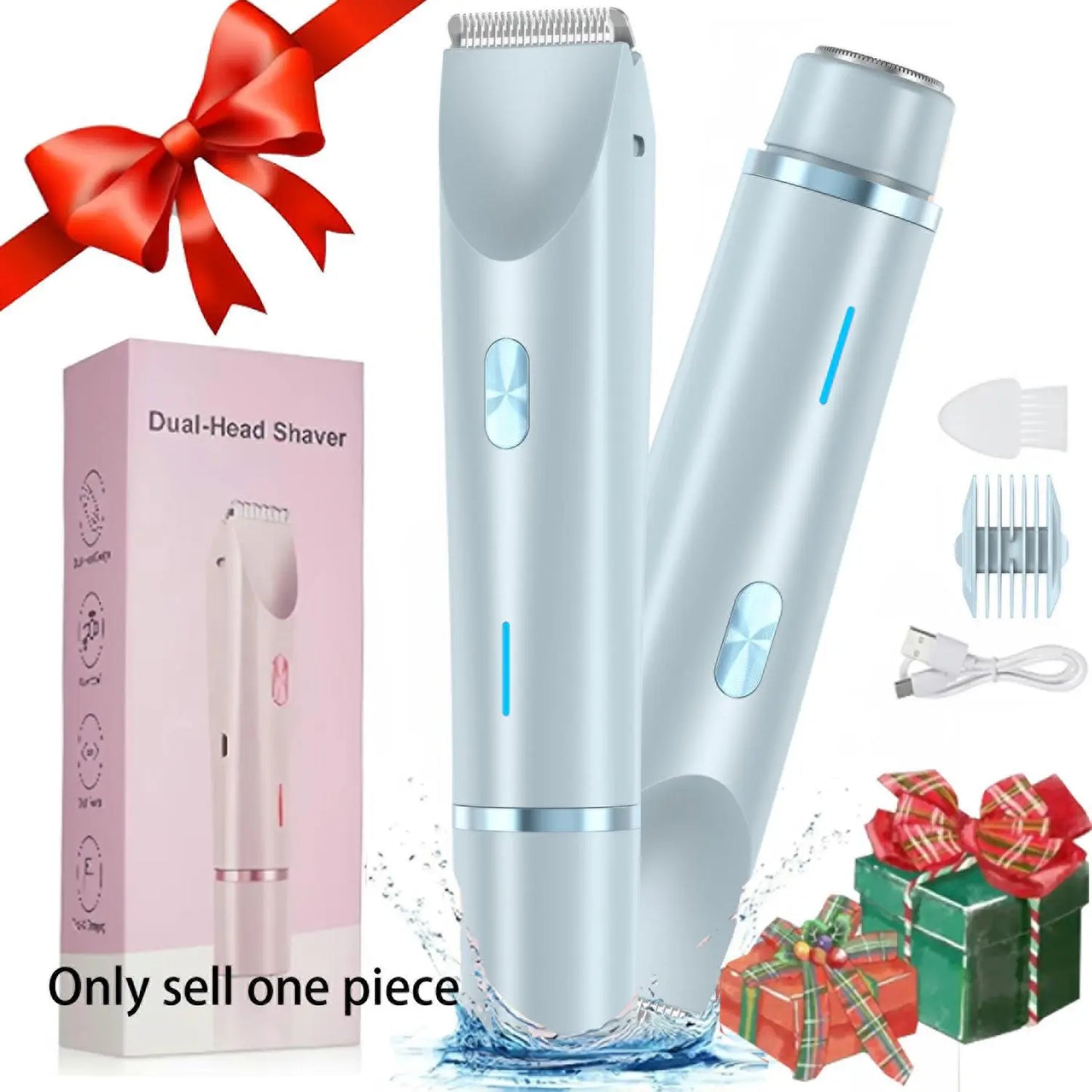 Electric Hair Trimmer for Women, 1 Count Cordless Rechargeable 2-In-1 Body and Facial Double-Head Hair Removal Trimmer for Face, Underarm and Legs, High Quality Trimmer, Dual Head Trimmer, Wireless Trimmer, Rechargeable Cordless Trimmers