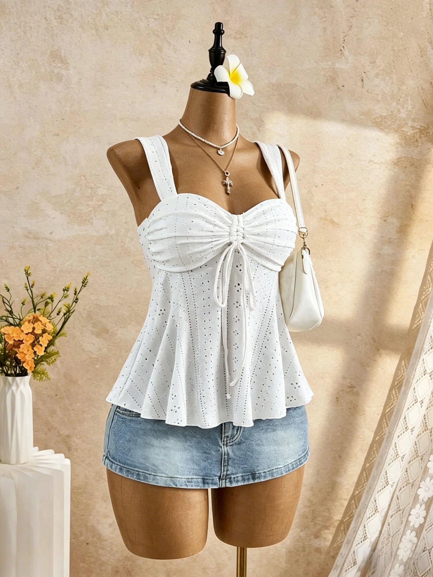 Eyelet Lace Peplum Cami