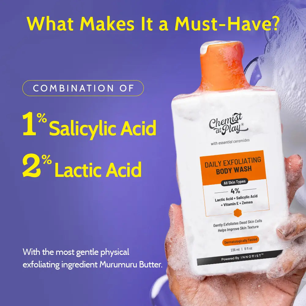 Exfoliating Body Wash with Lactic Acid - 8Fl Oz | Gently Exfoliates | Helps Prevent Strawberry Skin & Bumps