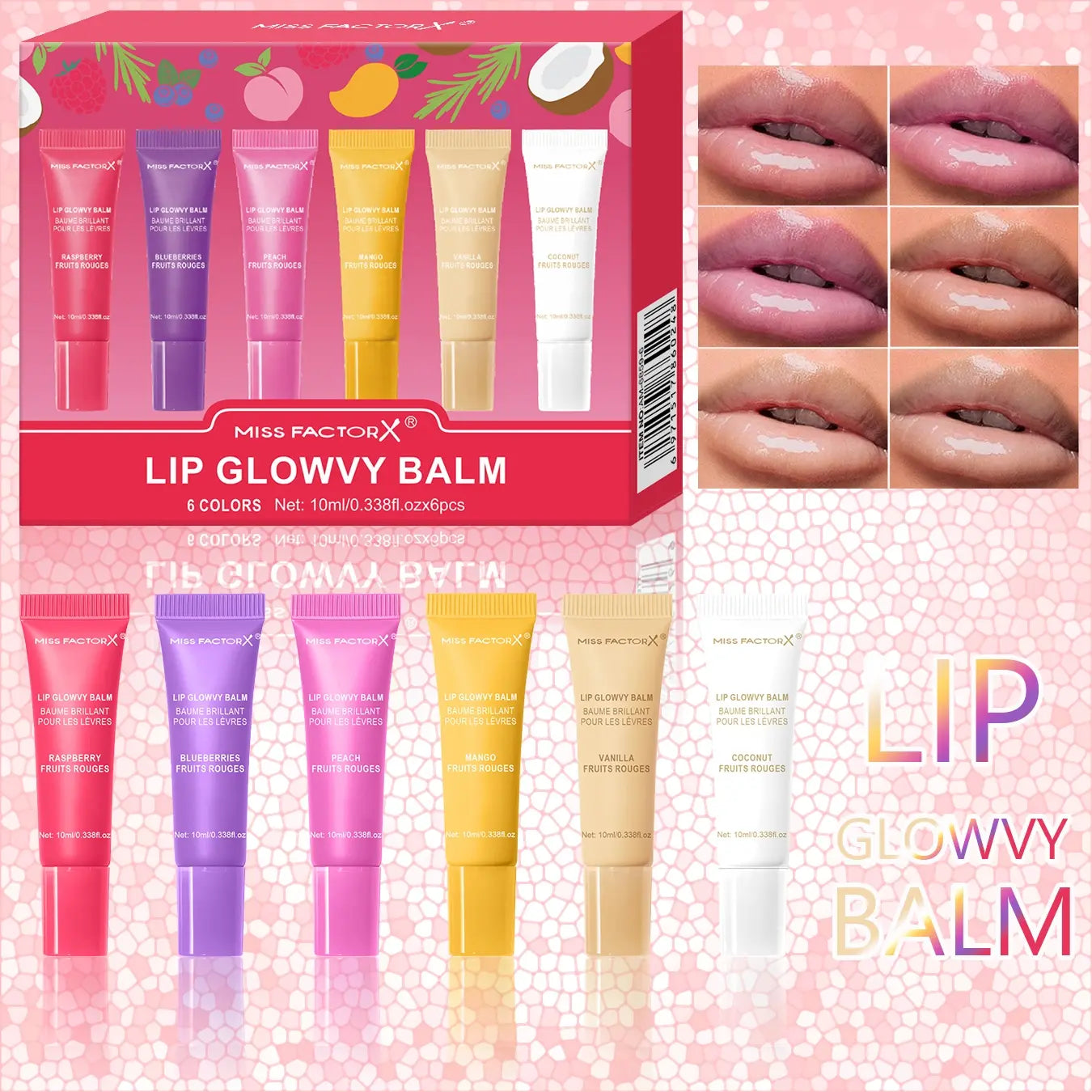 Indulge in Our 6-Piece Fruit Flavor Lip Gloss Set - Moisturizing, Long-Lasting Hydration for Gorgeous Lips - Perfect Gift for Women!