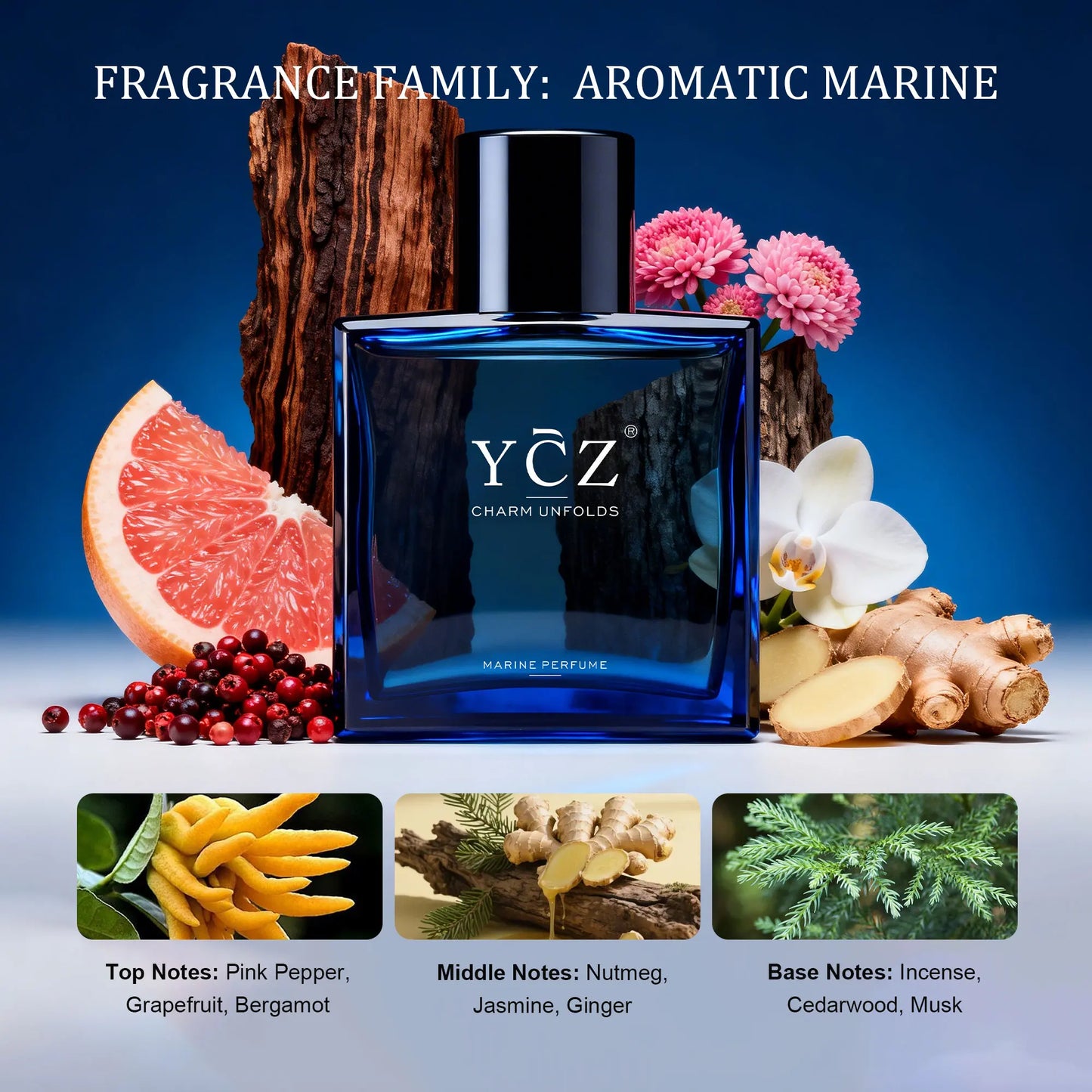[YCZ] Midnight Marine Eau De Parfum 1.7 Fl Oz Men'S Fragrance - Aromatic Marine Scent, Magnetic, Sensual, Long-Lasting, Ideal for Dates & Everyday Wear, Gifts for Boyfriend, Anniversary Gift for Him, Men'S Perfumes & Fragrances, Mens Gifts,Back to School