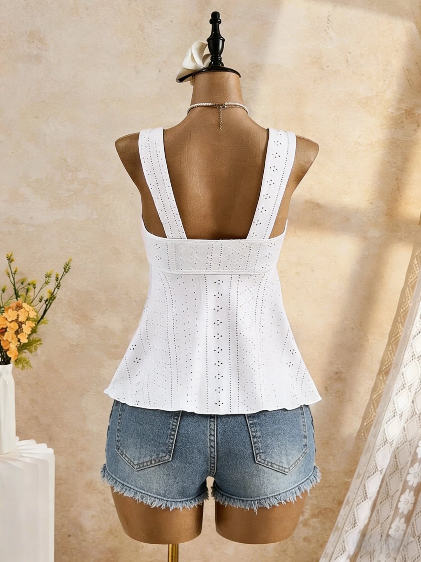 Eyelet Lace Peplum Cami