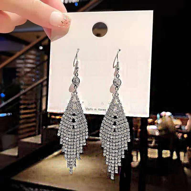Crystal Drop Tassel Earrings