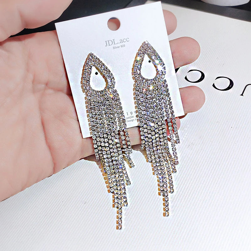 Crystal Drop Tassel Earrings