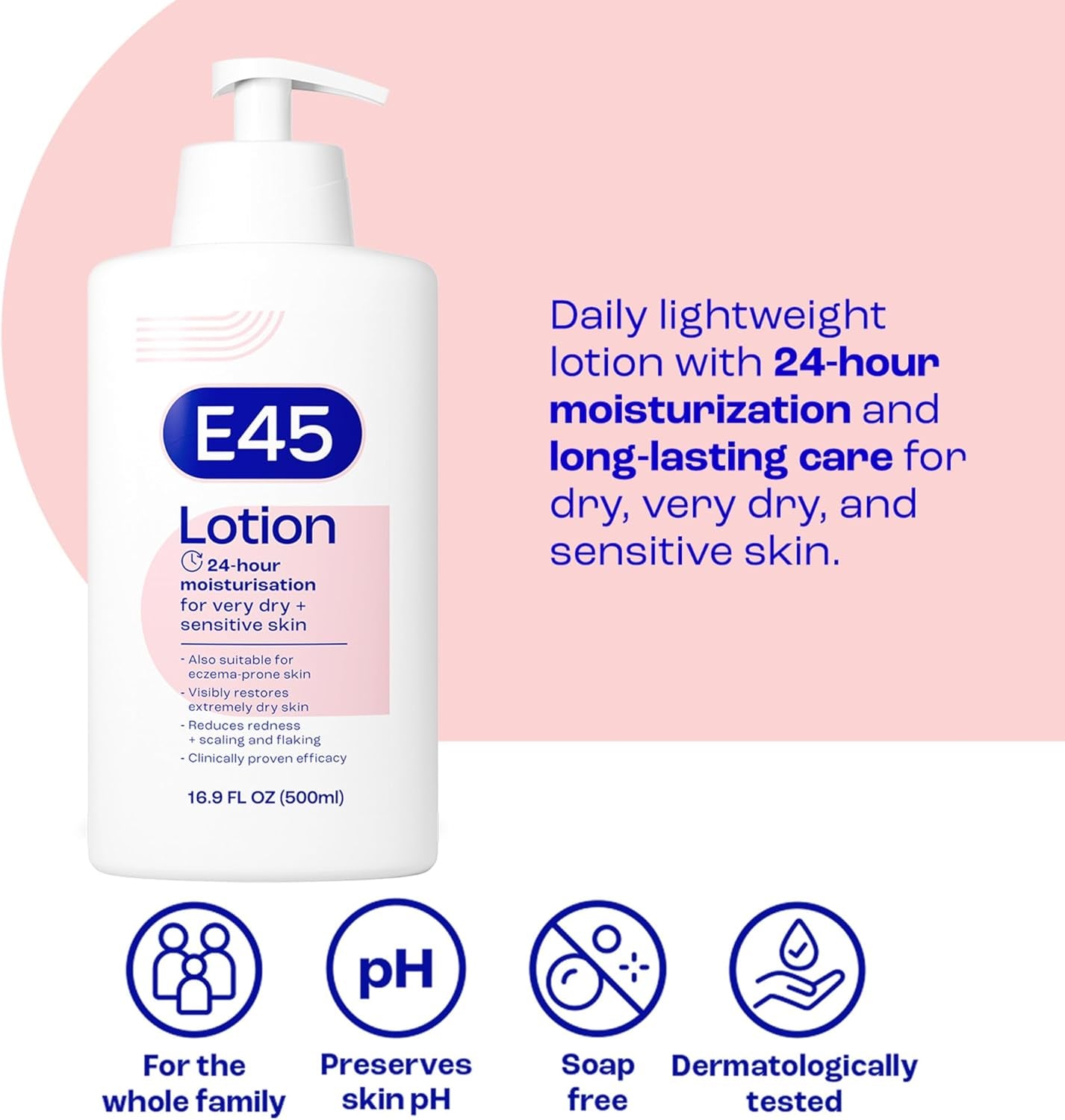 Moisturising Lotion 500 Ml for Dry & Sensitive Skin - Long-Lasting Hydration Protect from Dryness, Reduce Redness - Dermatological Body Moisturiser Lotion - Body Lotion - Daily Moisturiser | Long-Lasting Hydration Helps Protect from Dryness - Helps Reduce Redness, Dermatologically Tested