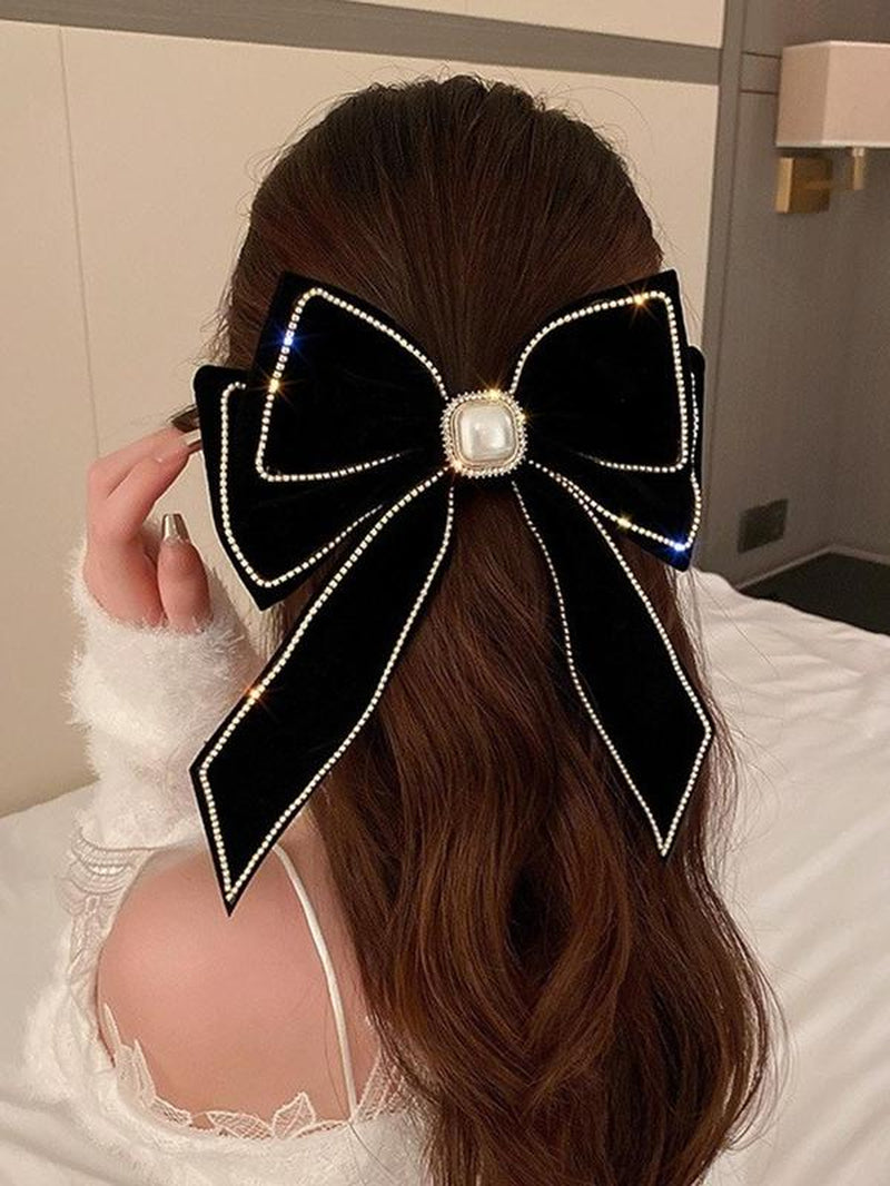 Women'S Elegant Rhinestone & Faux Pearl Decor Pretty Bow Hair Clip, Trendy Exquisite Bowknot Hair Clip, Chic Hair Accessories for Hairstyle Decor, Hairpins, Pearl Hair Clips, Bows for Hair, Fashion Hair Accessories
