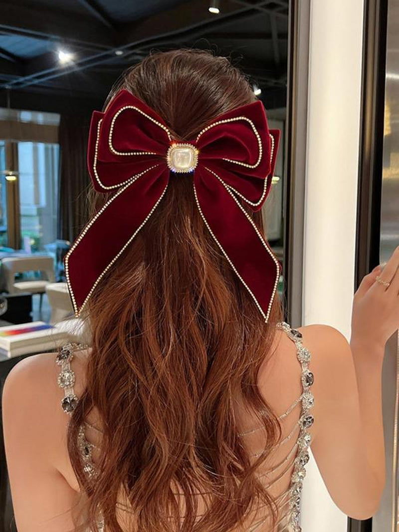 Women'S Elegant Rhinestone & Faux Pearl Decor Pretty Bow Hair Clip, Trendy Exquisite Bowknot Hair Clip, Chic Hair Accessories for Hairstyle Decor, Hairpins, Pearl Hair Clips, Bows for Hair, Fashion Hair Accessories