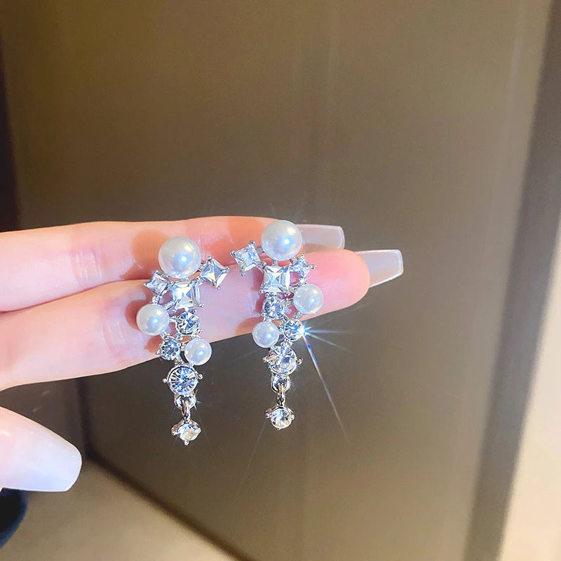 Crystal Drop Tassel Earrings