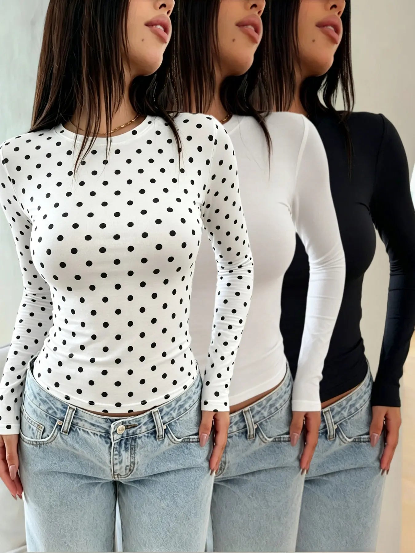 Women'S Fashion Long Sleeve Fitted Crewneck T-Shirt, Versatile Casual Wear for All Seasons, Comfortable and Stylish, Perfect for Spring Summer Fall Winter