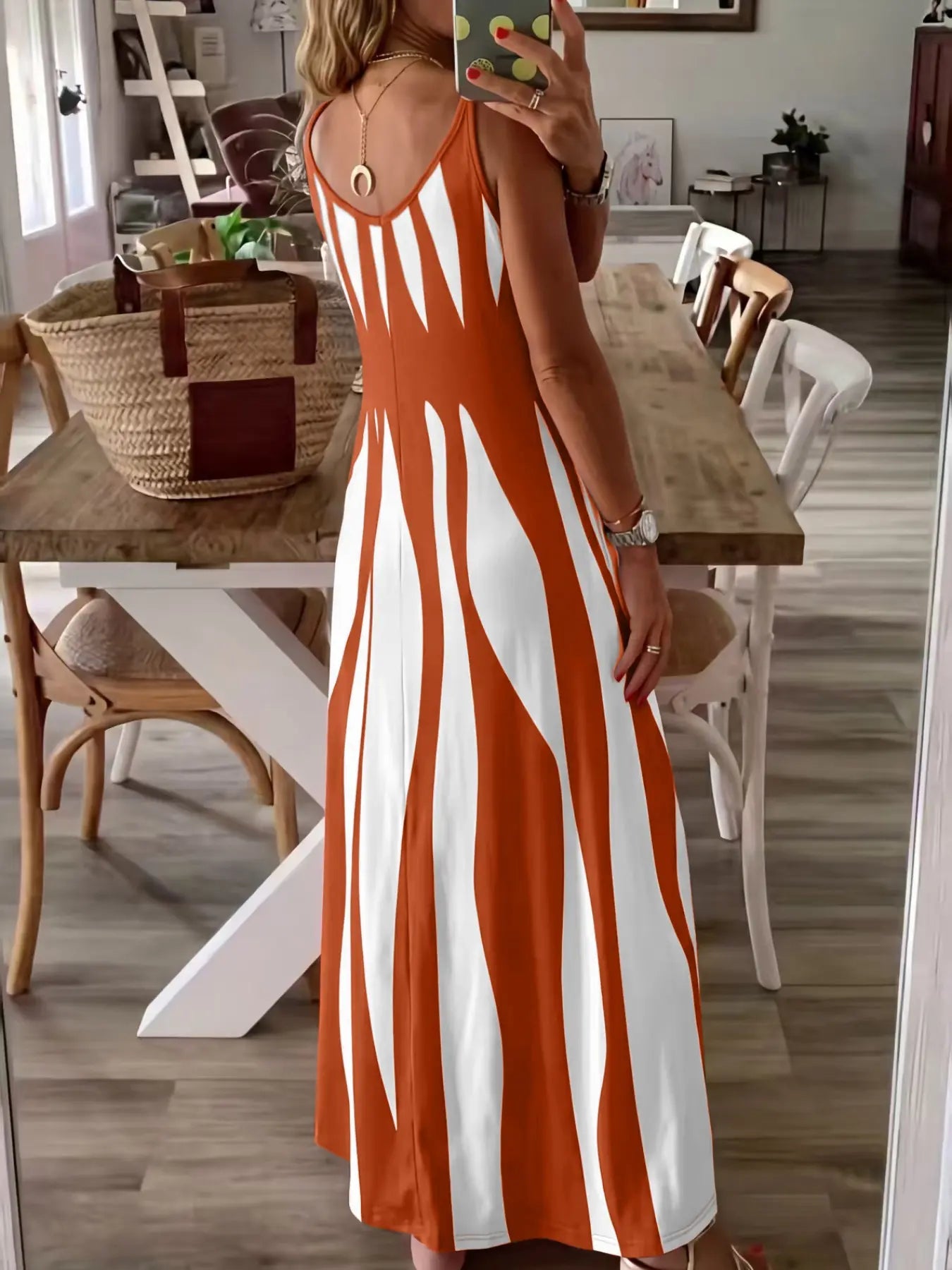 Summer New Arrival Women'S Casual Sleeveless Striped V-Neck Long Dress, Casual Dresses, Casual Chic Dress, Sweet Style Elegance Loose-Fitting Daily Wear, Perfect for Outdoor Activities