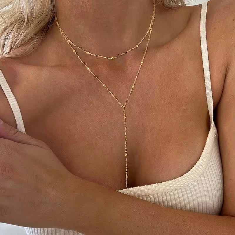 Gold Y-Shape Lariat Necklace