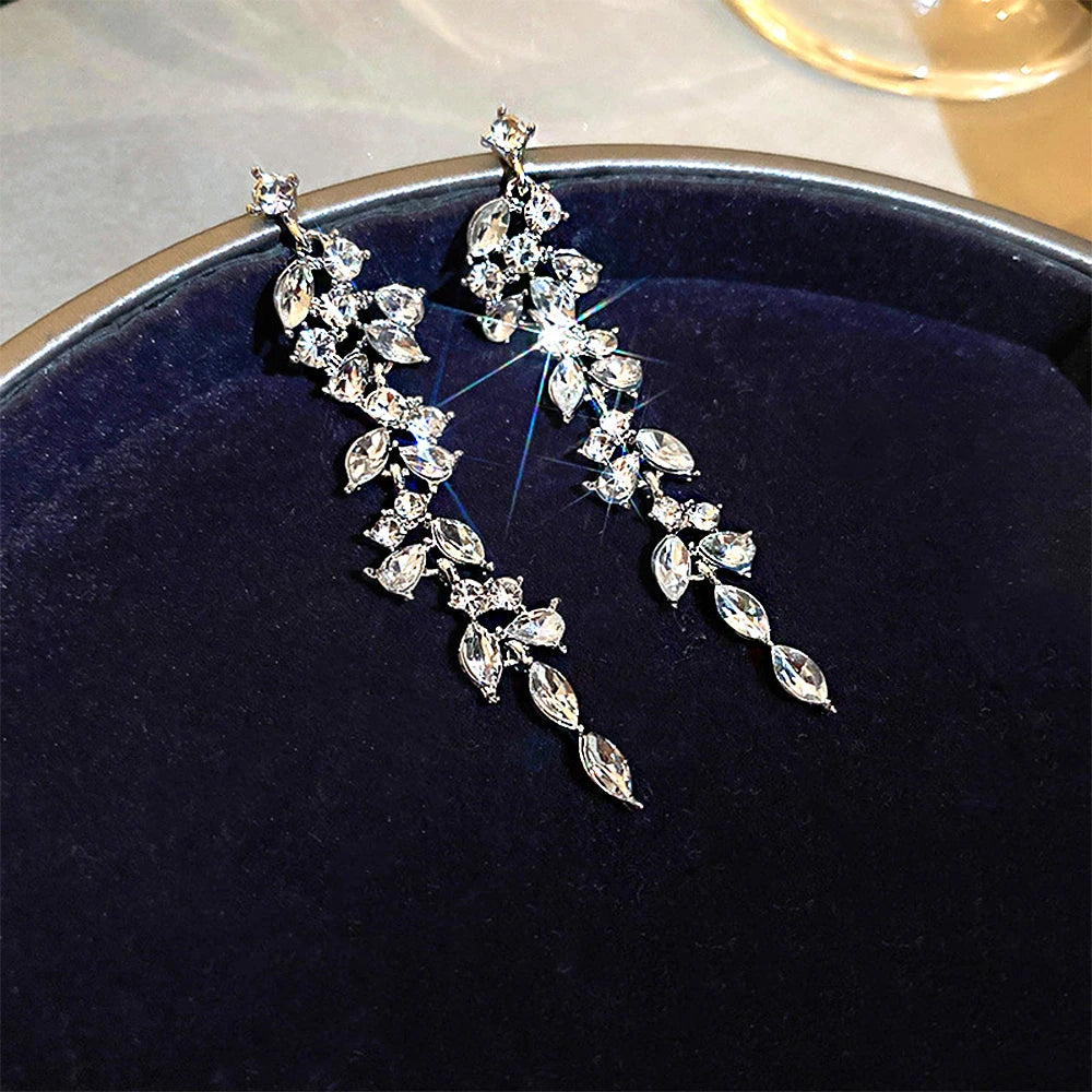 Crystal Drop Tassel Earrings