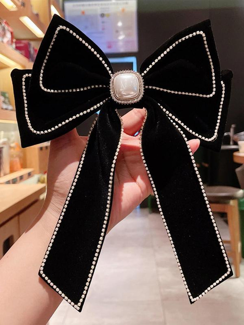 Women'S Elegant Rhinestone & Faux Pearl Decor Pretty Bow Hair Clip, Trendy Exquisite Bowknot Hair Clip, Chic Hair Accessories for Hairstyle Decor, Hairpins, Pearl Hair Clips, Bows for Hair, Fashion Hair Accessories