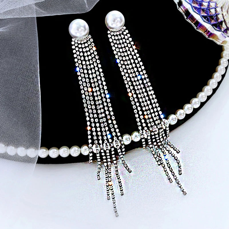 Crystal Drop Tassel Earrings