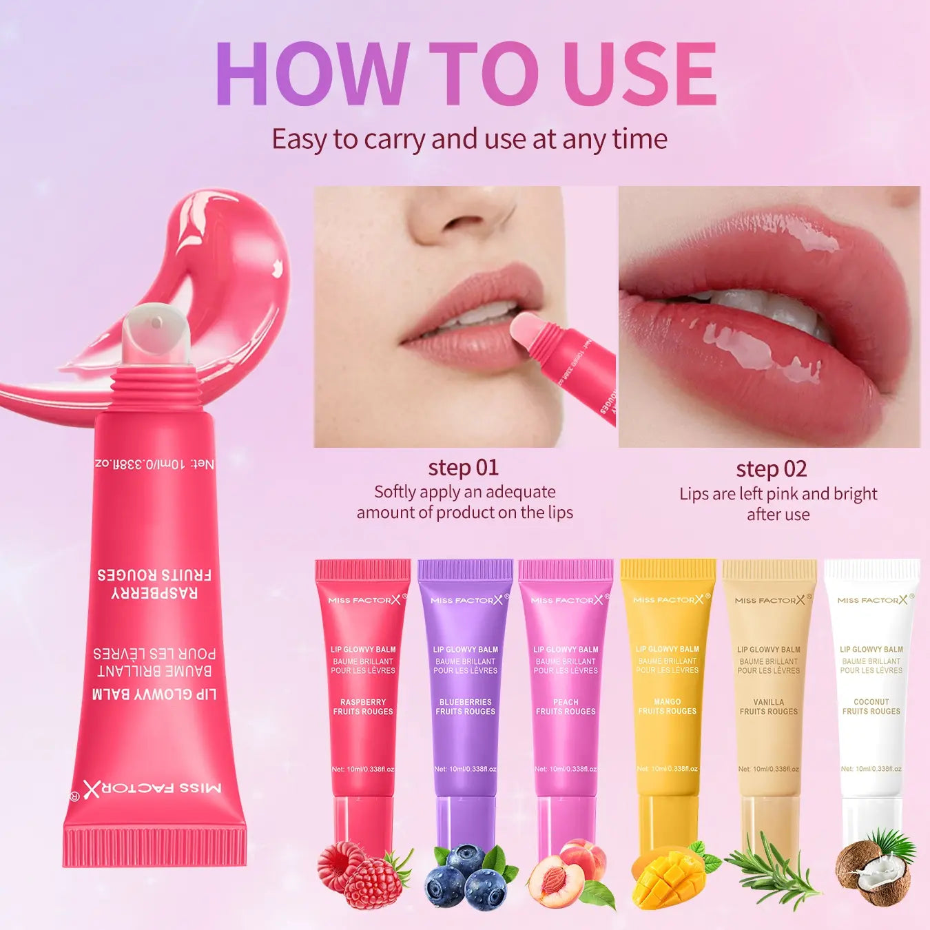 Indulge in Our 6-Piece Fruit Flavor Lip Gloss Set - Moisturizing, Long-Lasting Hydration for Gorgeous Lips - Perfect Gift for Women!