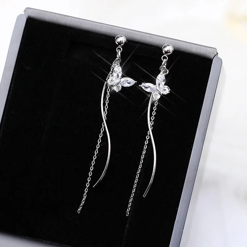 Crystal Drop Tassel Earrings