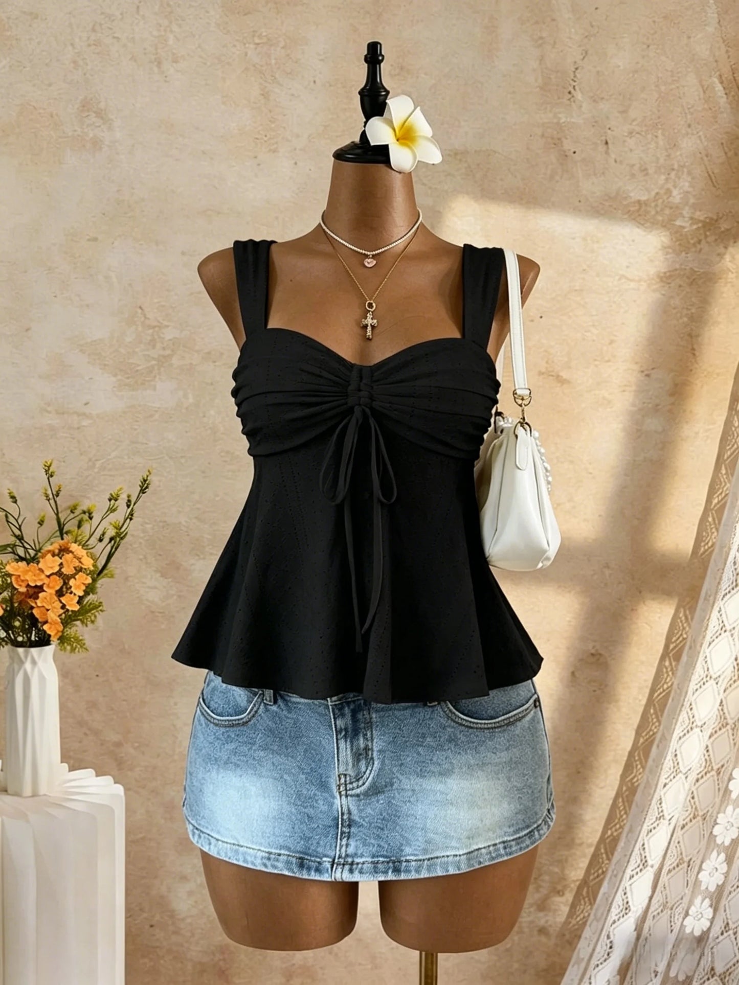 Eyelet Lace Peplum Cami