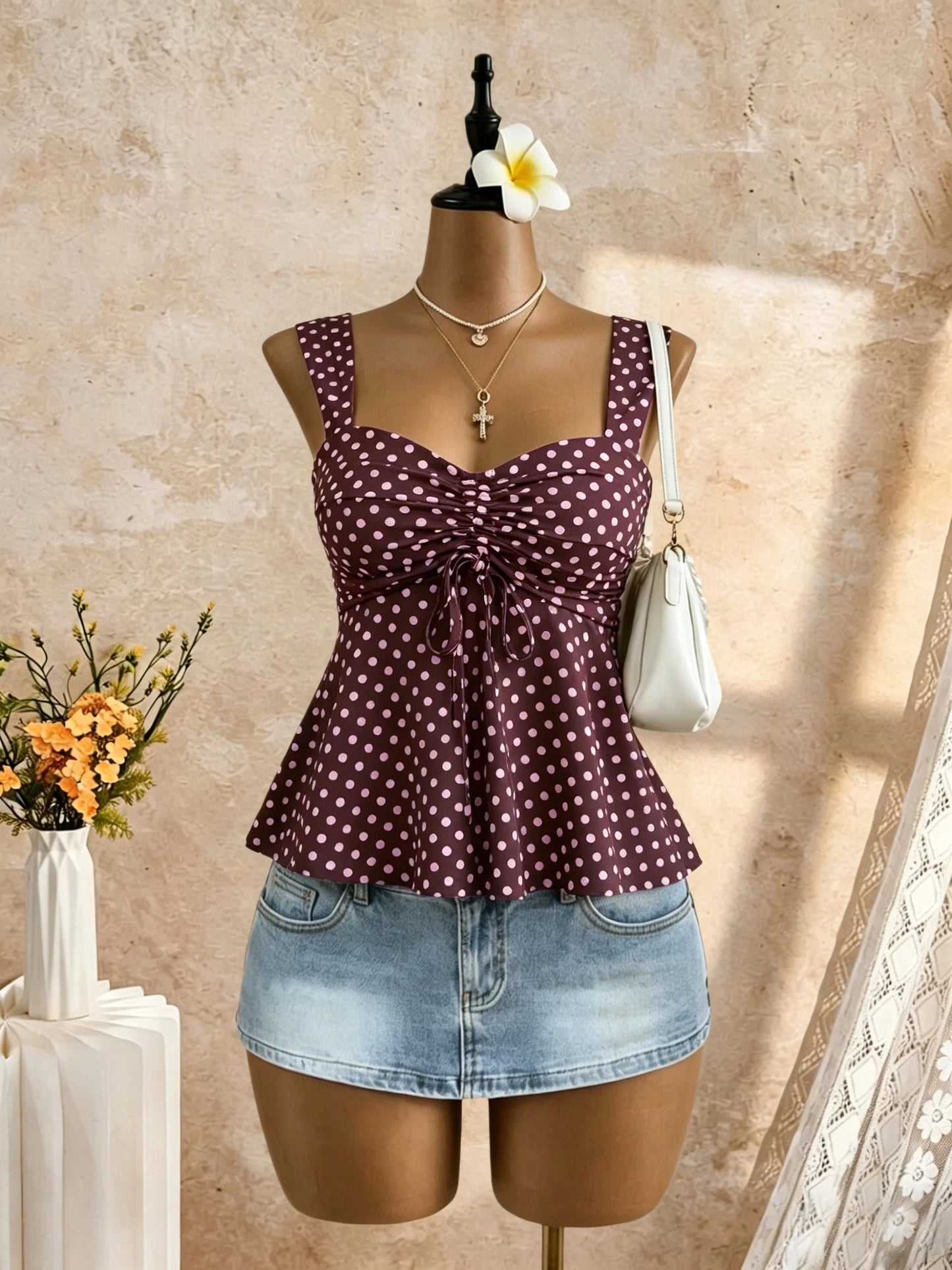 Eyelet Lace Peplum Cami