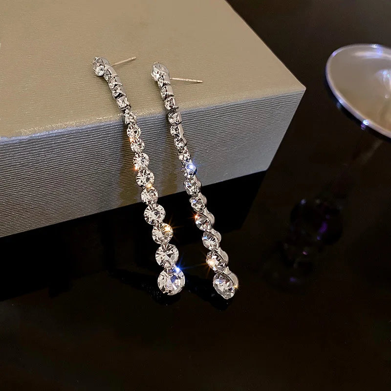 Crystal Drop Tassel Earrings