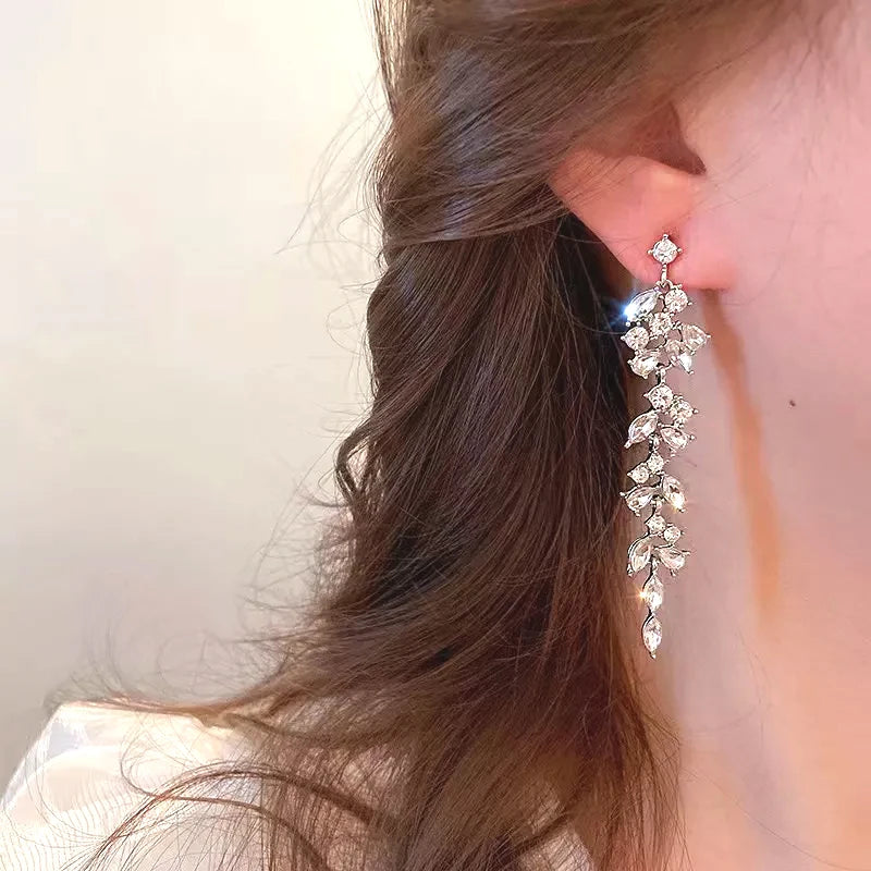 Crystal Drop Tassel Earrings