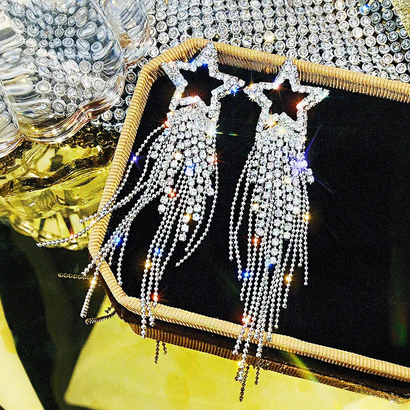 Crystal Drop Tassel Earrings