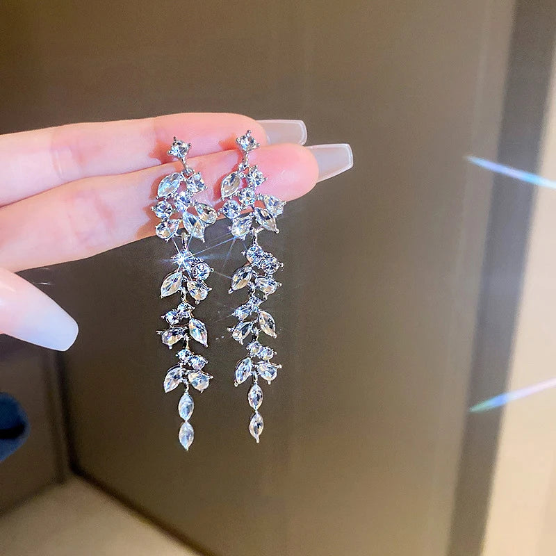 Crystal Drop Tassel Earrings