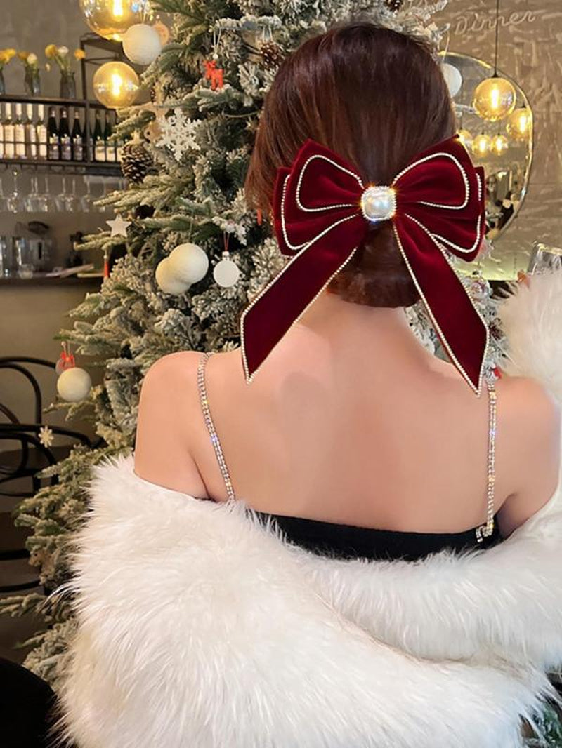 Women'S Elegant Rhinestone & Faux Pearl Decor Pretty Bow Hair Clip, Trendy Exquisite Bowknot Hair Clip, Chic Hair Accessories for Hairstyle Decor, Hairpins, Pearl Hair Clips, Bows for Hair, Fashion Hair Accessories