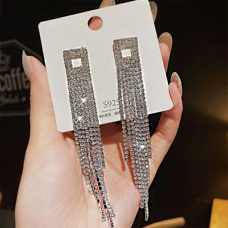 Crystal Drop Tassel Earrings