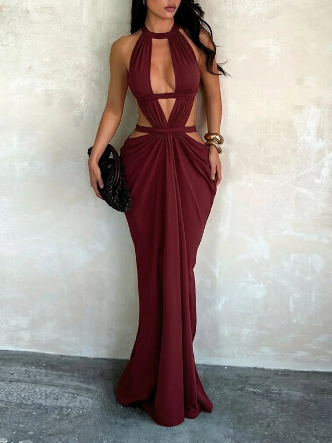 Shimmering Ribbon Vacation Cutout Sleeveless Dress, Elegant Hollow Out Design, Perfect for Summer Parties, Formal Wear, Chic and Comfortable Evening Wear