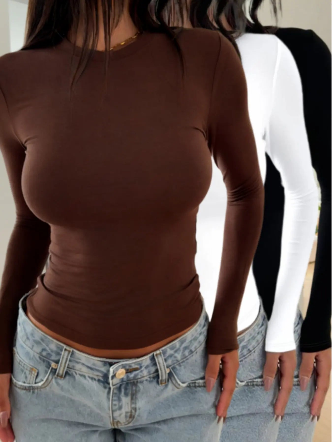 Women'S Fashion Long Sleeve Fitted Crewneck T-Shirt, Versatile Casual Wear for All Seasons, Comfortable and Stylish, Perfect for Spring Summer Fall Winter