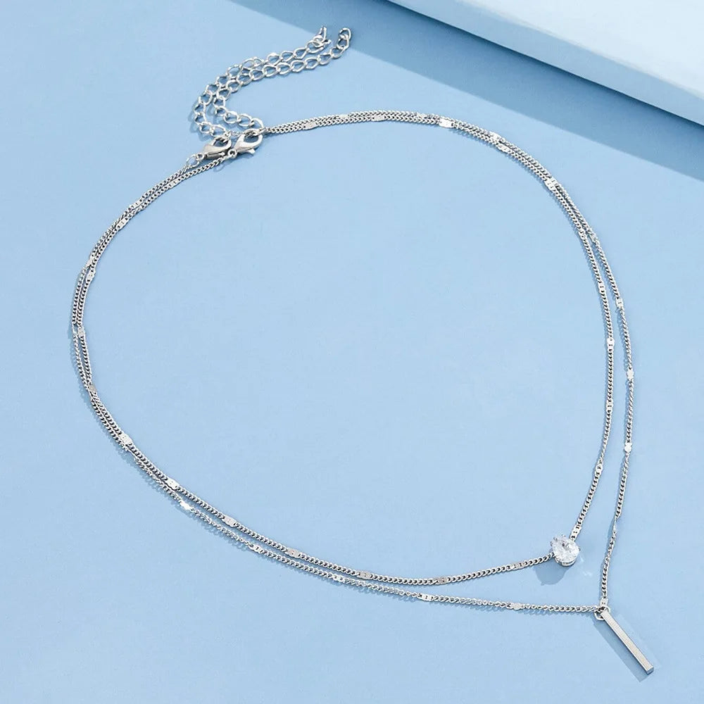 Layered Zircon Choker Necklace