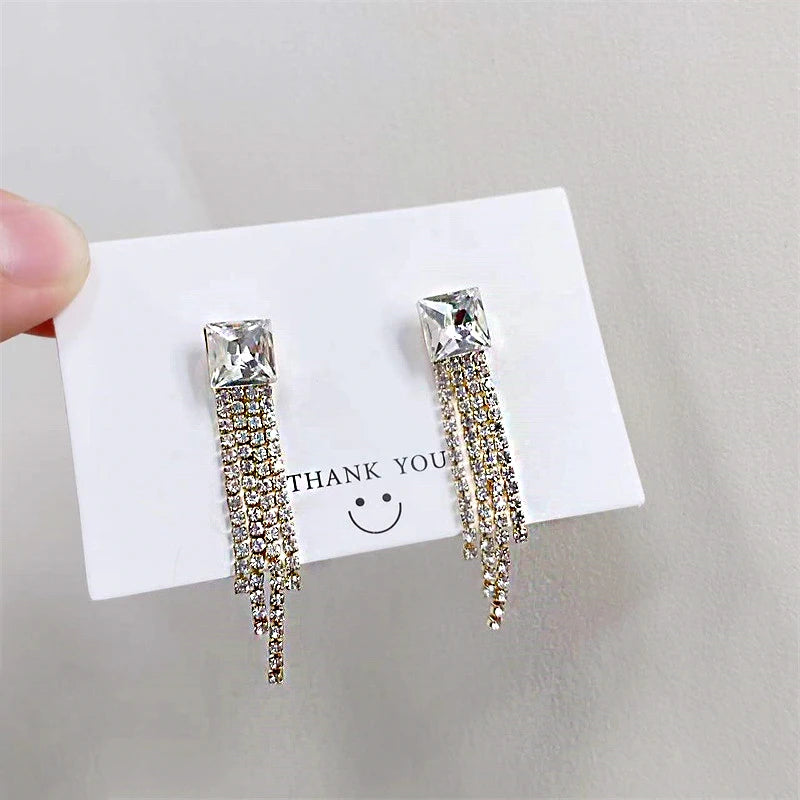 Crystal Drop Tassel Earrings