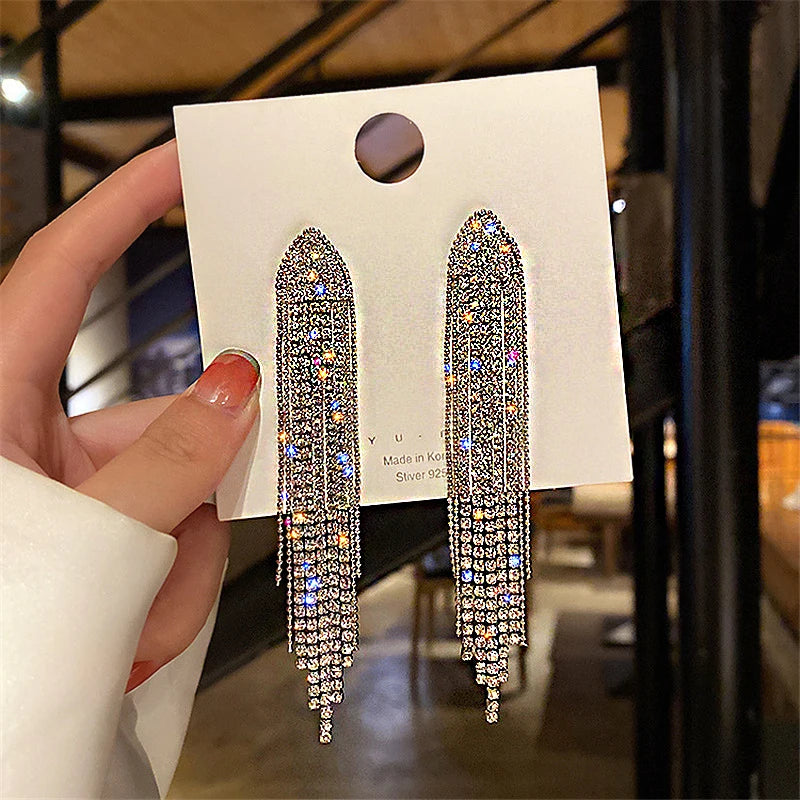 Crystal Drop Tassel Earrings