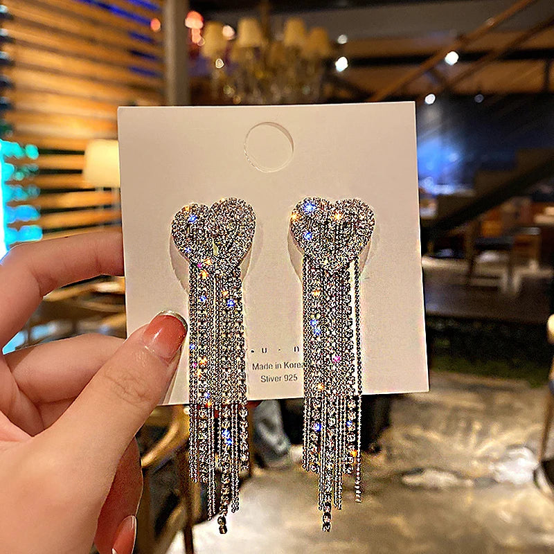 Crystal Drop Tassel Earrings