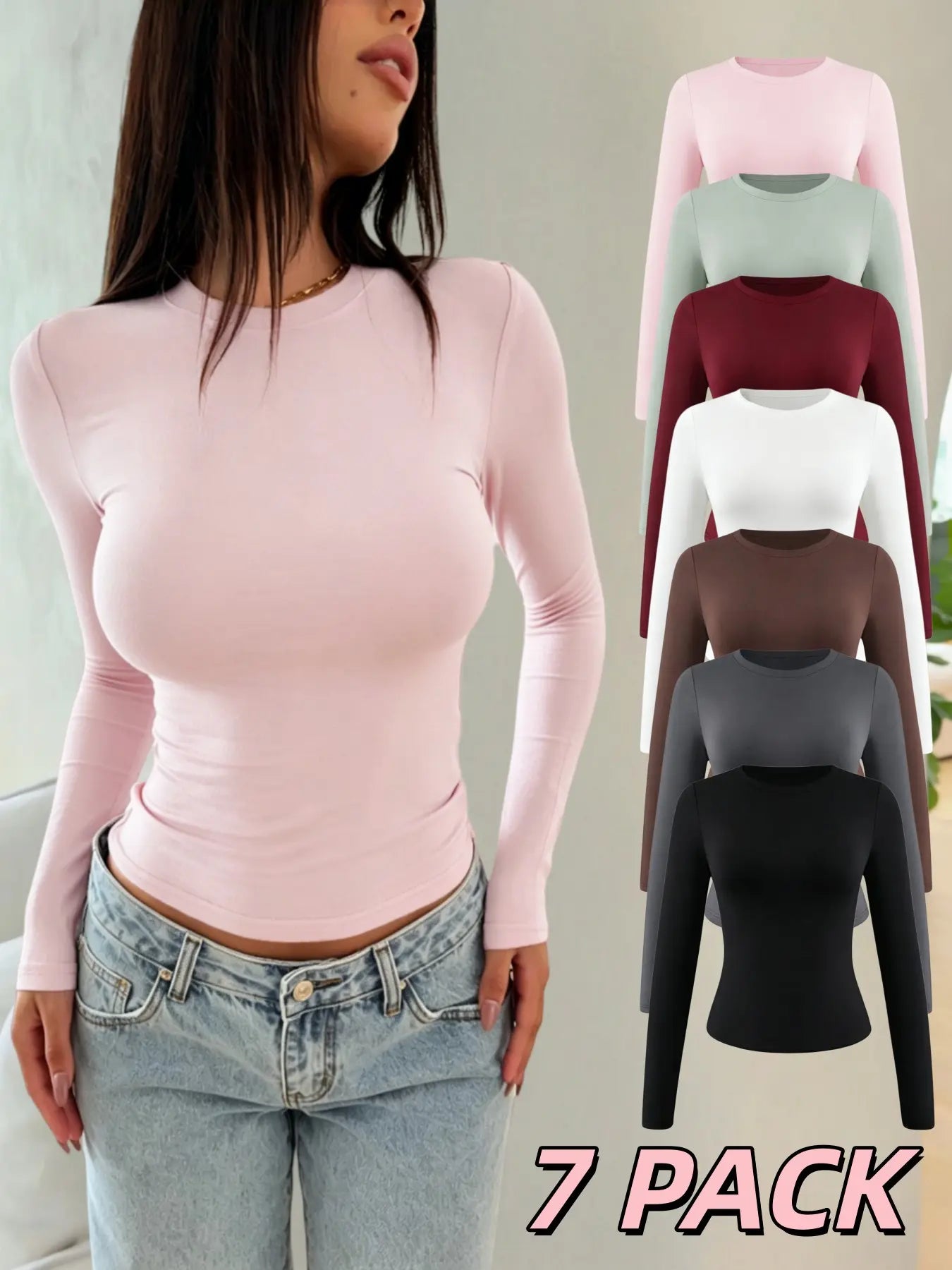 Women'S Fashion Long Sleeve Fitted Crewneck T-Shirt, Versatile Casual Wear for All Seasons, Comfortable and Stylish, Perfect for Spring Summer Fall Winter