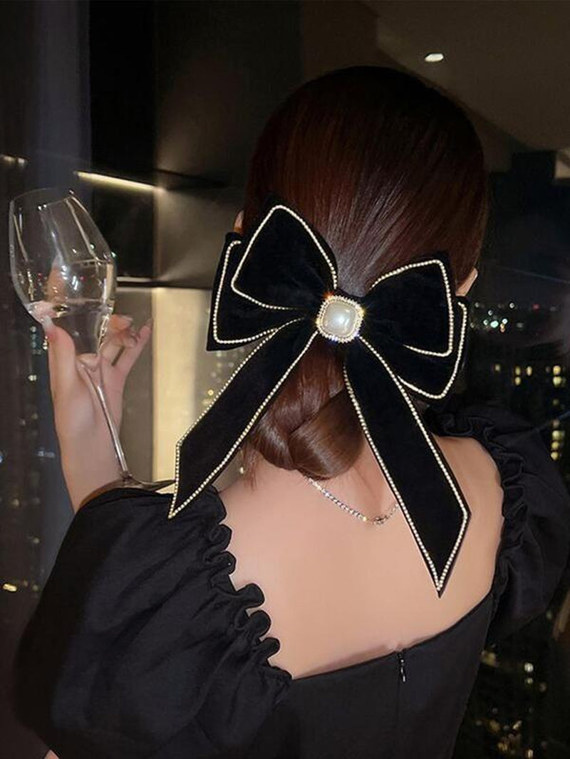 Women'S Elegant Rhinestone & Faux Pearl Decor Pretty Bow Hair Clip, Trendy Exquisite Bowknot Hair Clip, Chic Hair Accessories for Hairstyle Decor, Hairpins, Pearl Hair Clips, Bows for Hair, Fashion Hair Accessories