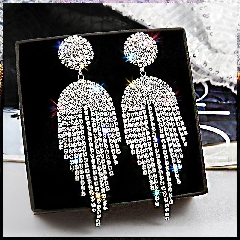 Crystal Drop Tassel Earrings