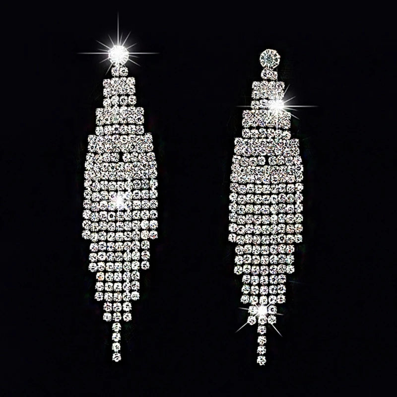 Crystal Drop Tassel Earrings