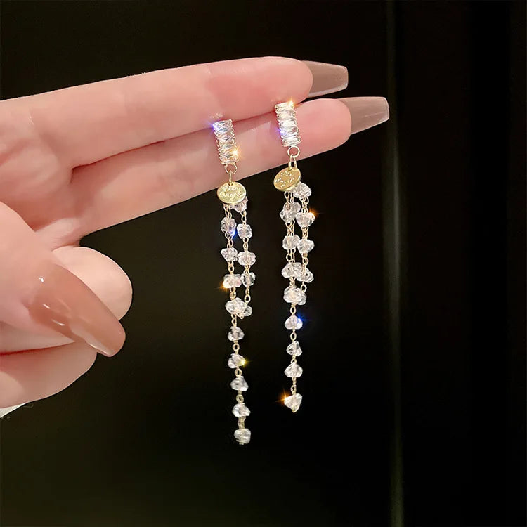Crystal Drop Tassel Earrings