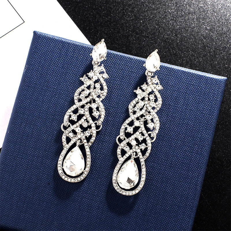 Crystal Drop Tassel Earrings