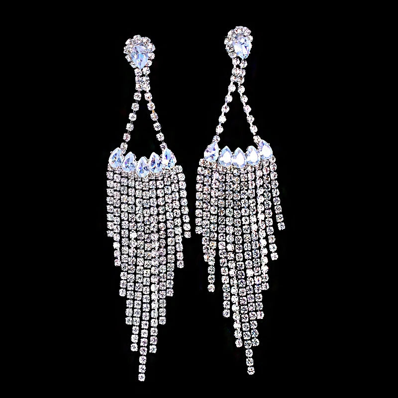 Crystal Drop Tassel Earrings