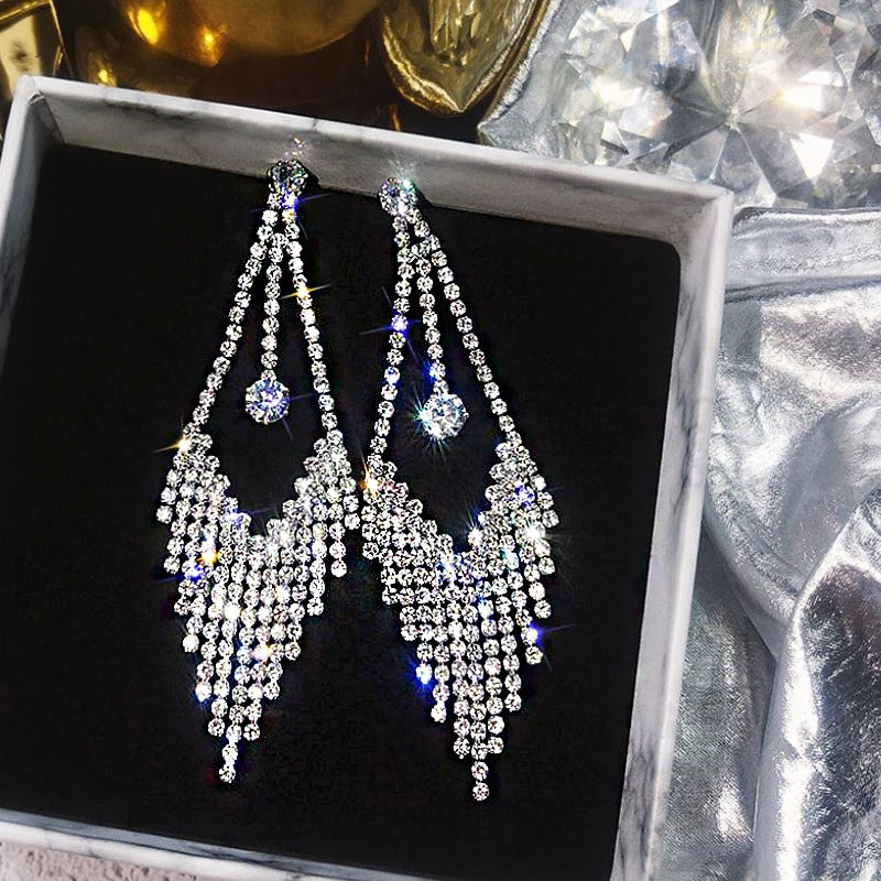 Crystal Drop Tassel Earrings