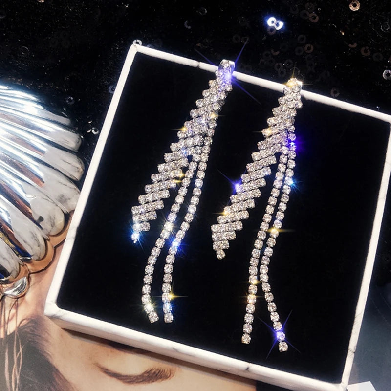 Crystal Drop Tassel Earrings