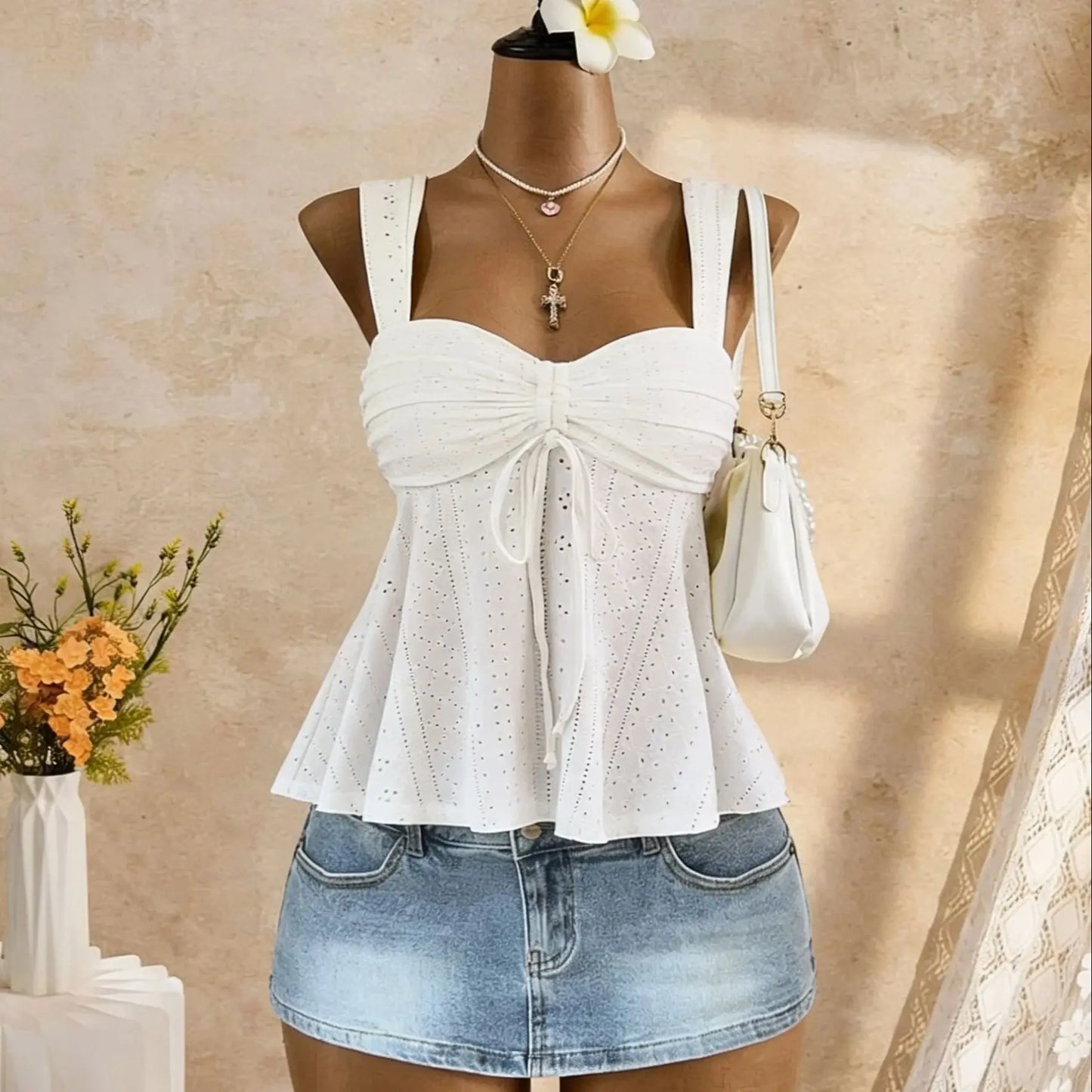 Eyelet Lace Peplum Cami